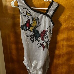 Silver One-Shoulder Butterfly Leotard